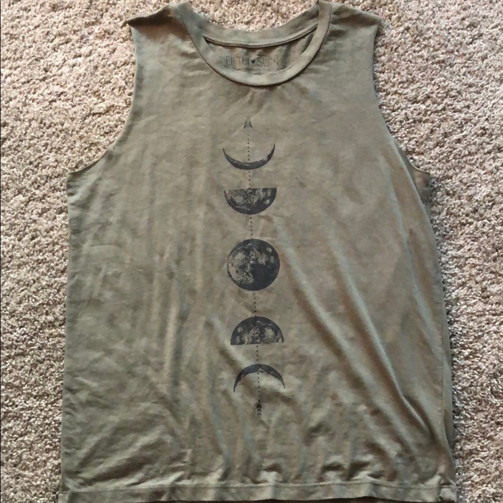Cute light olive green sleeveless moon tank